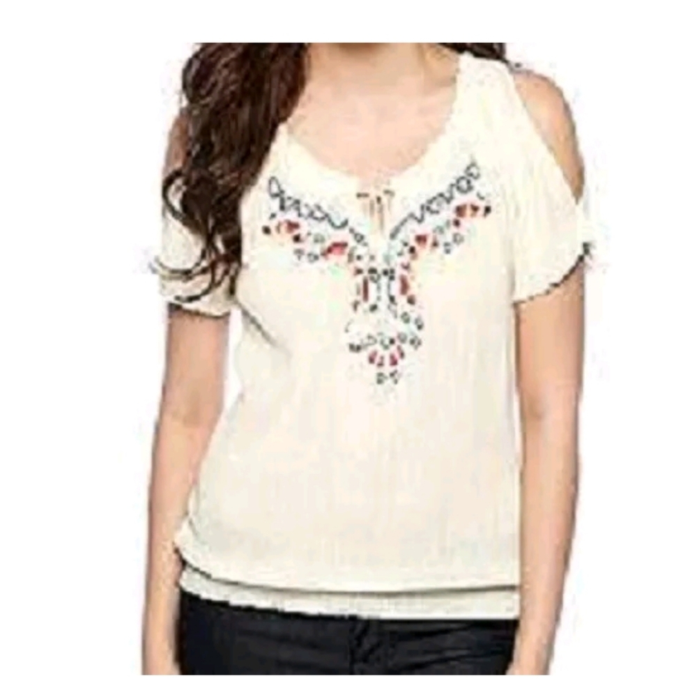 Jessica Simpson Scorpion Embroidered Peasant Gauze Top in Antique White BNWT M